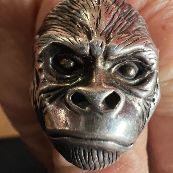 Silver Gorilla Head Men's Ring - size 13 - Picture 1 of 3